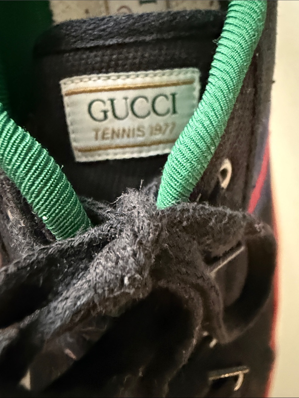 Gucci Men’s Black Canvas Sneakers with Red & Blue Stripe - Picture 10 of 11